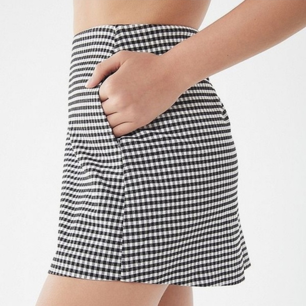 Urban Outfitters Gingham Mini Skirt Black And White Classic